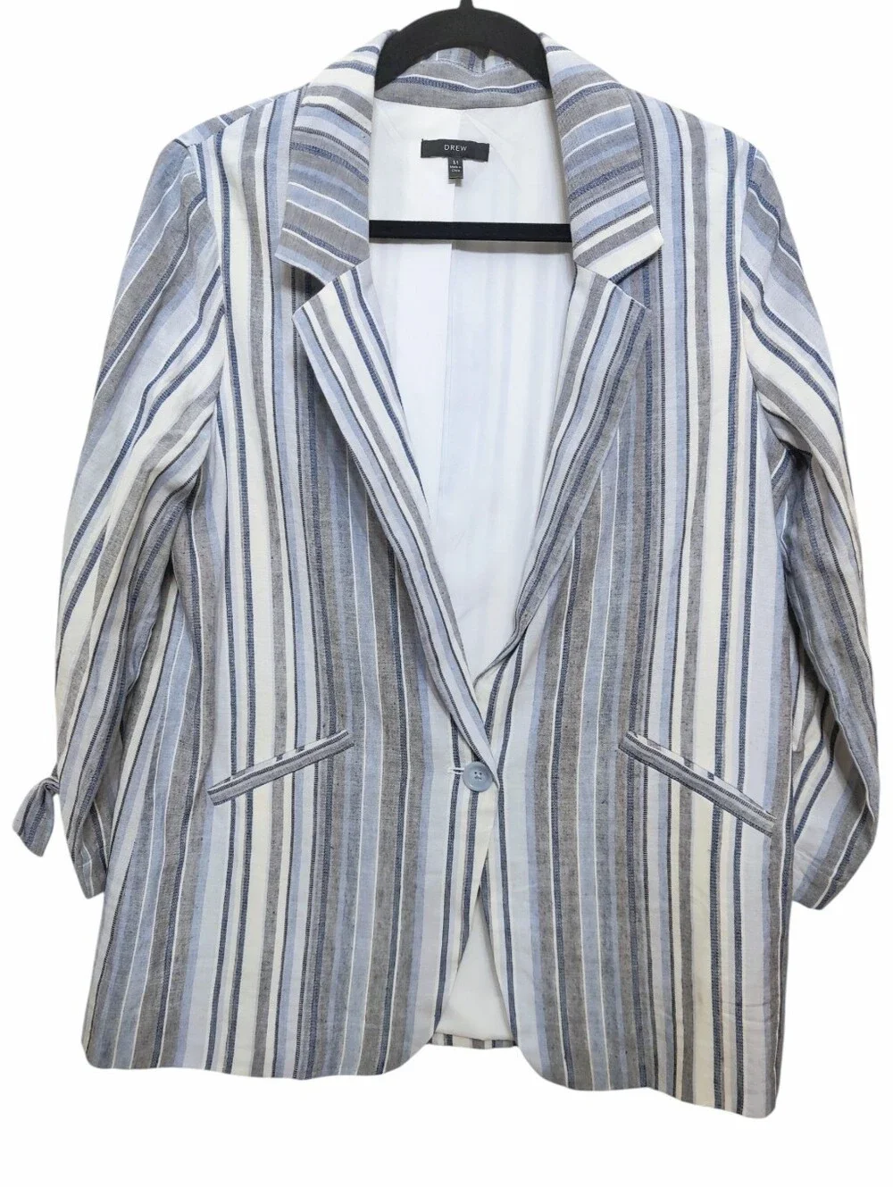 DREW Revolve Catalina Blazer M Blue Striped Linen Blend